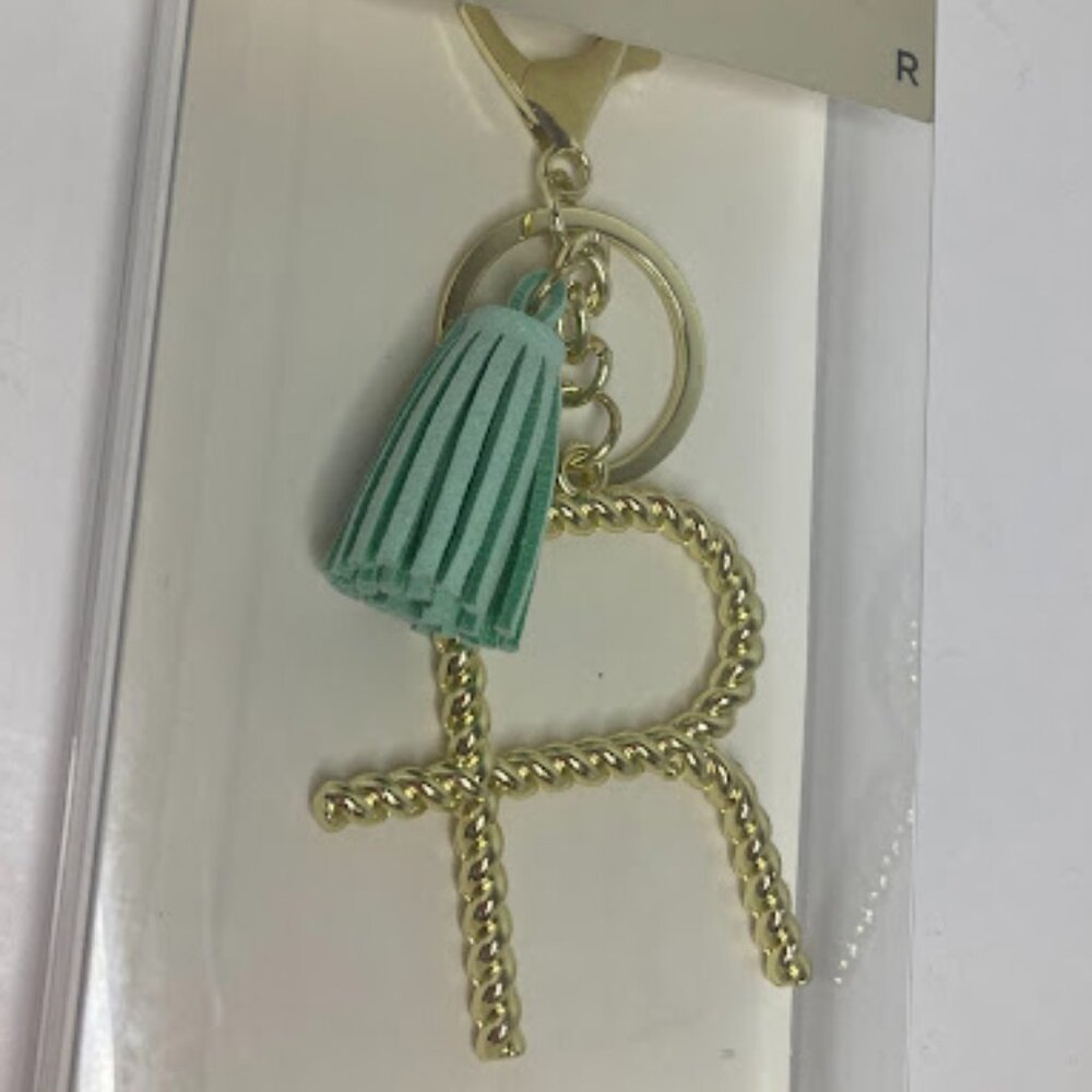 "R" Initial Bag Charm Keychain with Tassel